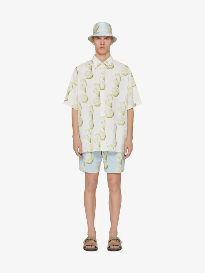 Men Swimwear Givenchy Swim Shorts In Cotton Seersucker With Lemon Print Blueyellow Men Swimwear Givenchy Swim Shorts In Cotton Seersucker With Lemon Print Blueyellow