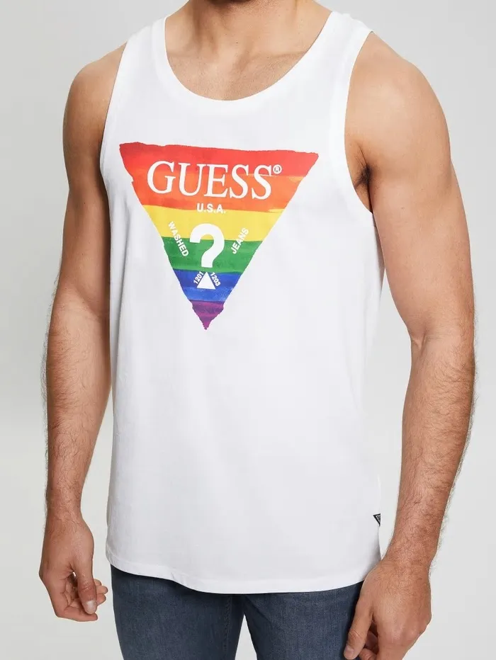 Men TShirts and Tanks GUESS Eco Pride Logo Tank Pure White