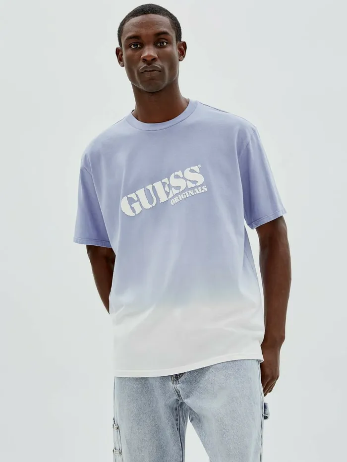 Men TShirts and Tanks GUESS GUESS Originals DipDye Logo Tee Sonic Pearl Multi