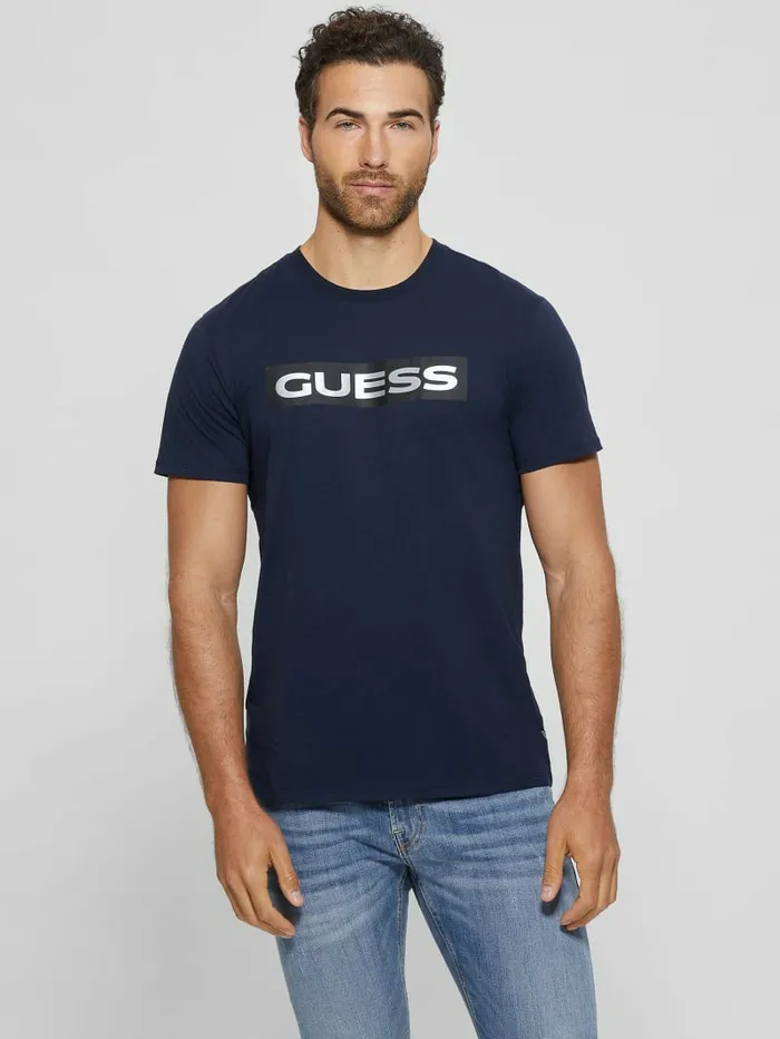 Men TShirts and Tanks GUESS Metallic Signature Tee Bleu lgant