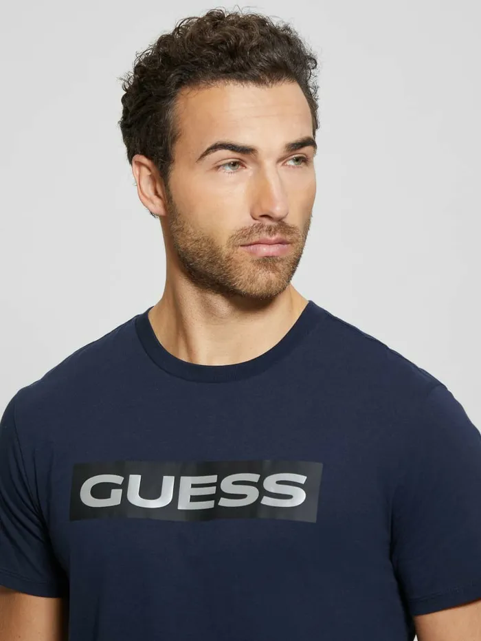 Men TShirts and Tanks GUESS Metallic Signature Tee Bleu lgant Men TShirts and Tanks GUESS Metallic Signature Tee Bleu lgant