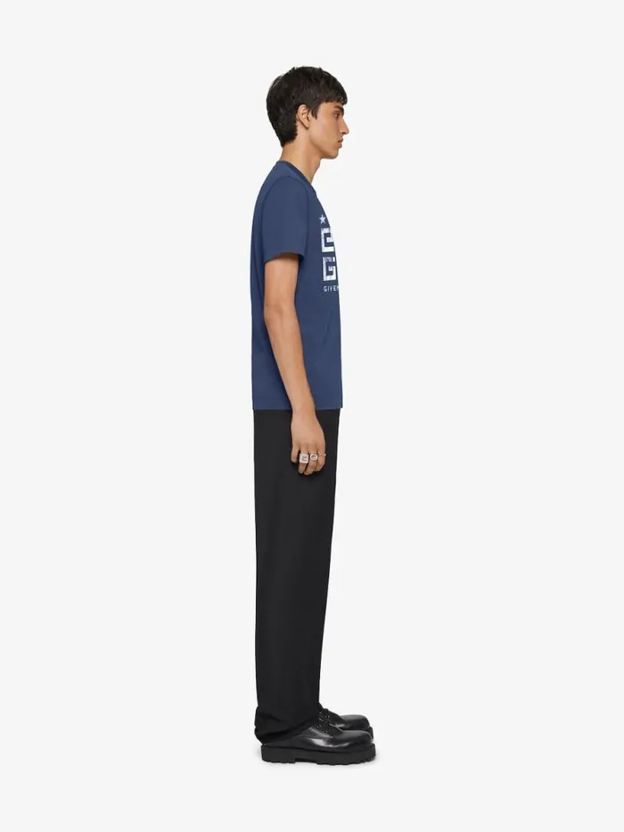 Men TShirts Givenchy 4G Stars Slim Fit Tshirt In Cotton Deep Blue