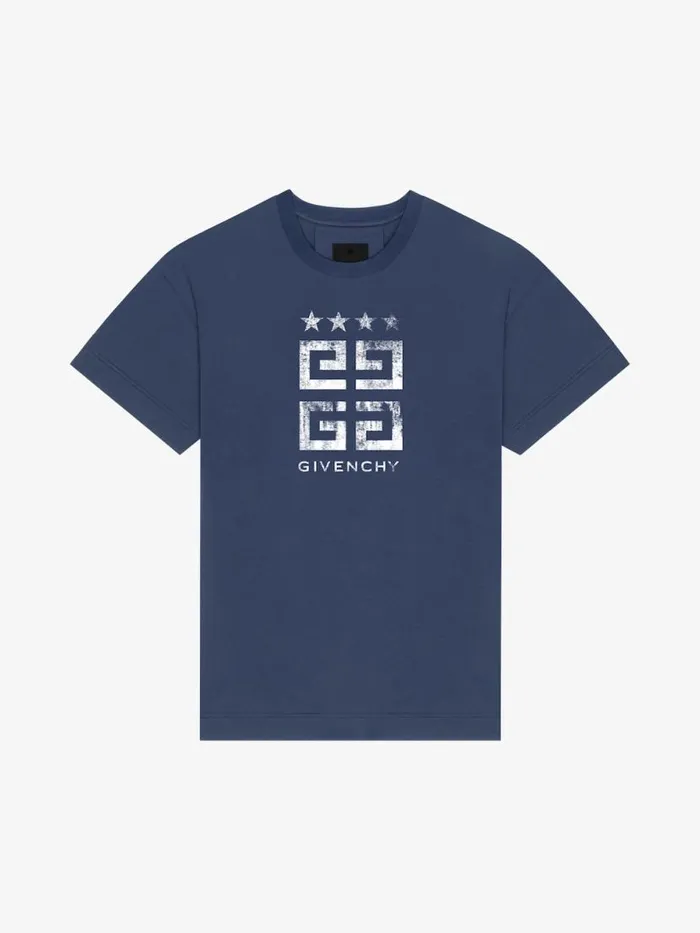 Men TShirts Givenchy 4G Stars Slim Fit Tshirt In Cotton Deep Blue