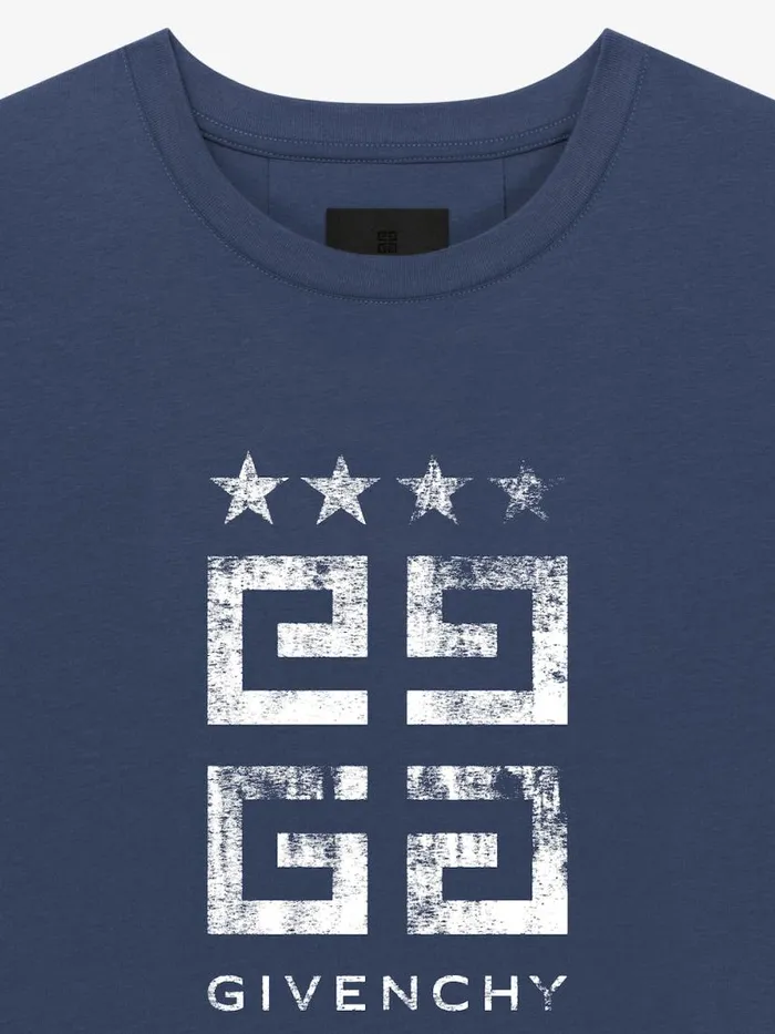 Men TShirts Givenchy 4G Stars Slim Fit Tshirt In Cotton Deep Blue