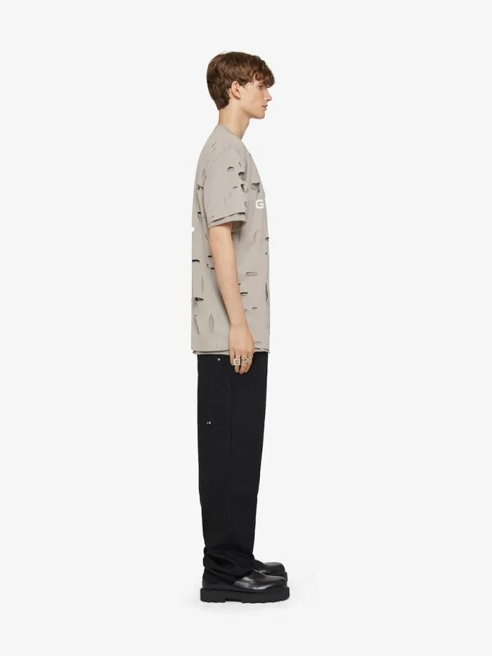 Men TShirts Givenchy GIVENCHY Oversized Tshirt In Destroyed Cotton Taupe