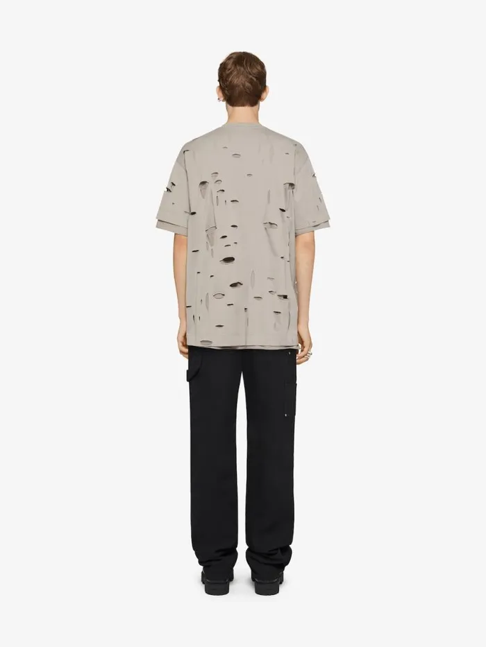 Men TShirts Givenchy GIVENCHY Oversized Tshirt In Destroyed Cotton Taupe