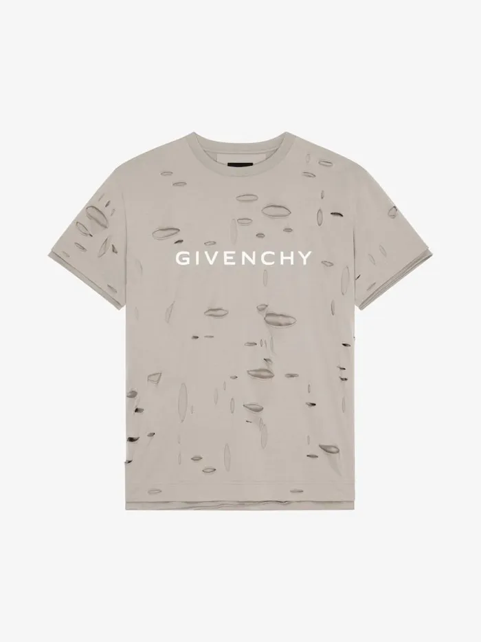 Men TShirts Givenchy GIVENCHY Oversized Tshirt In Destroyed Cotton Taupe