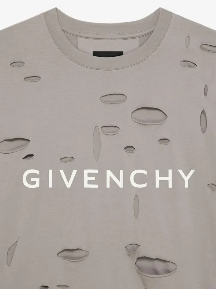 Men TShirts Givenchy GIVENCHY Oversized Tshirt In Destroyed Cotton Taupe