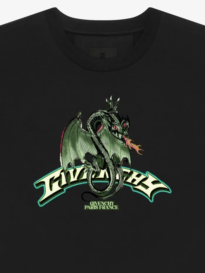 Men TShirts Givenchy Slim Fit Tshirt In Cotton With GIVENCHY Dragon Print Black