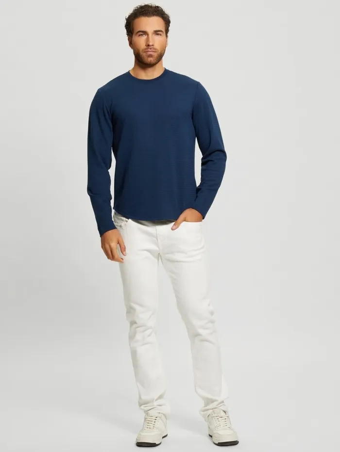 Men Textured Longsleeve Tee Silk Blue TShirts and Tanks GUESS