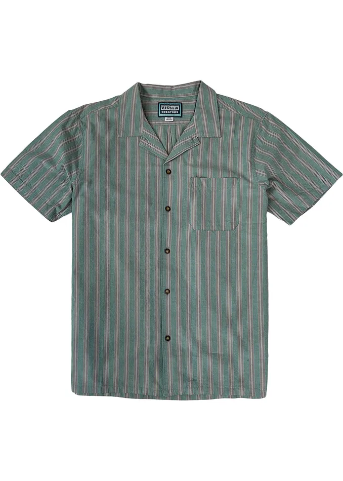 Men Vissla Creators Squash Tail Stripe Eco Ss Shirt Smokey Jade Shirts and Flannels