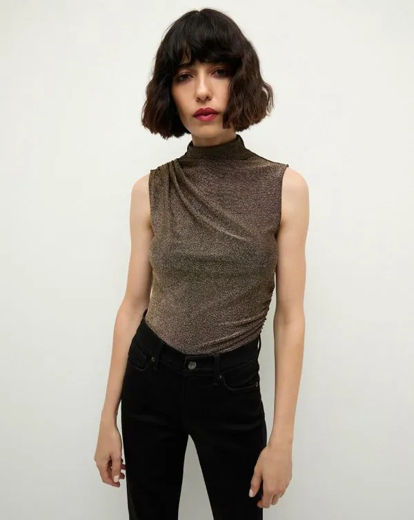 Mylie Sleeveless Top Antique Gold Lurex Women Veronica Beard Tops