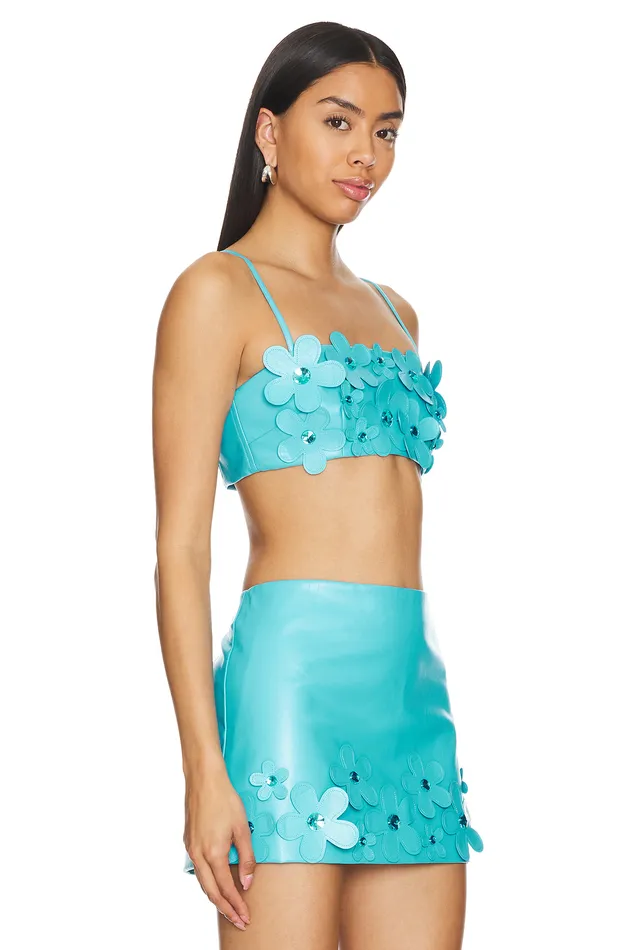 Nova Faux Leather Crop Top Aqua Blue Women Lovers and Friends Tops