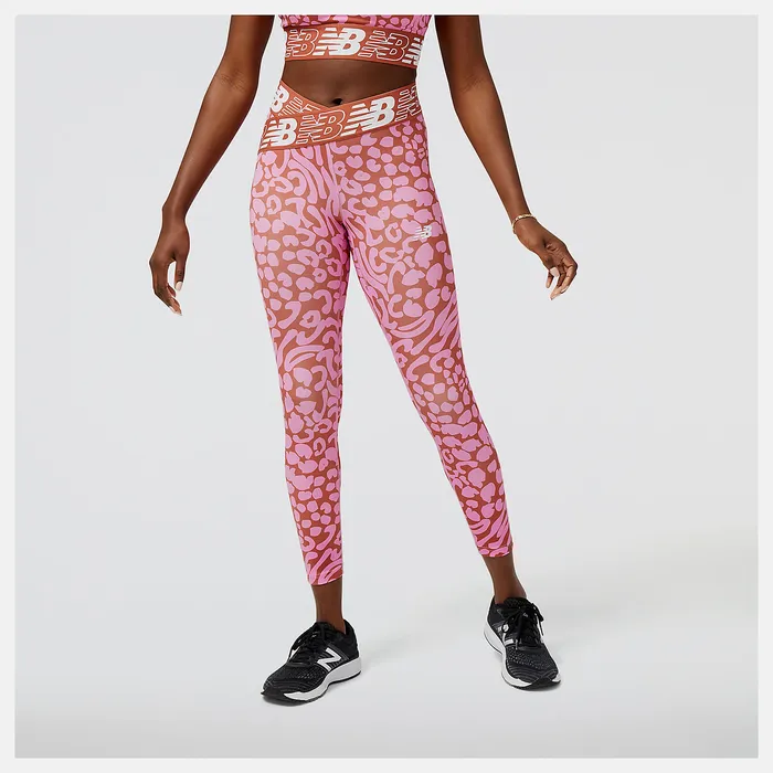 Pants and Leggings Women New Balance Relentless Crossover Printed High Rise 78 Tight RASPBERRY Pants and Leggings Women New Balance Relentless Crossover Printed High Rise 78 Tight RASPBERRY