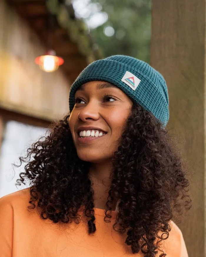 Passenger Beanies Moss Double Layer Recycled Waffle Beanie Mediterranean Mediterranean 8211 WomenMen