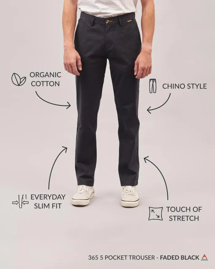 Passenger Bottoms 365 Organic Cotton Trouser Faded Black Faded Black 8211 Men