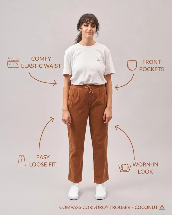Passenger Bottoms Compass Recycled Corduroy Trouser Coconut Coconut 8211 Women