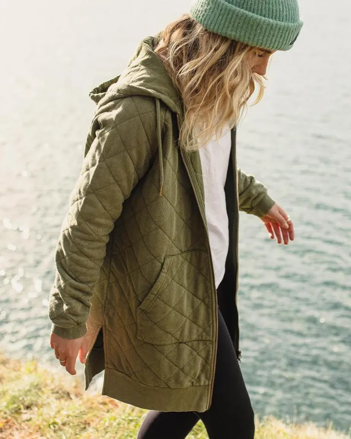 Passenger Tops Getaway Recycled Quilted Full Zip Hoodie Khaki Khaki 8211 Women Passenger Tops Getaway Recycled Quilted Full Zip Hoodie Khaki Khaki 8211 Women
