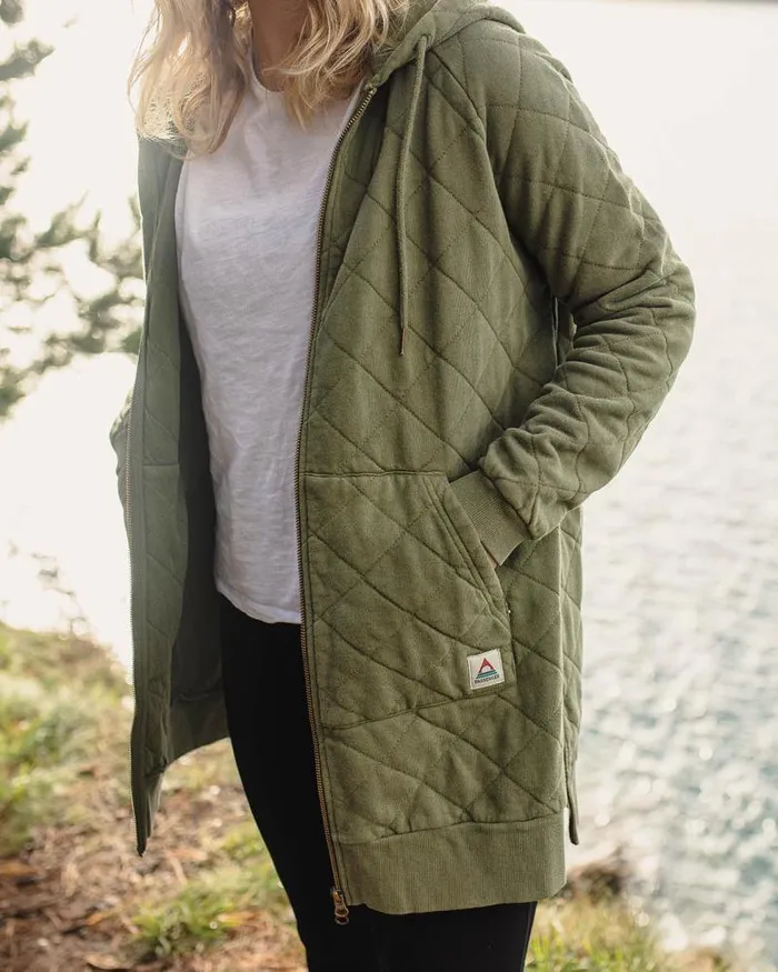 Passenger Tops Getaway Recycled Quilted Full Zip Hoodie Khaki Khaki 8211 Women