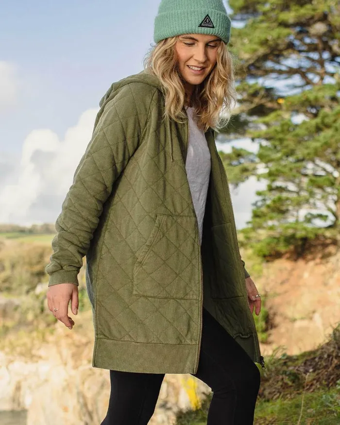 Passenger Tops Getaway Recycled Quilted Full Zip Hoodie Khaki Khaki 8211 Women