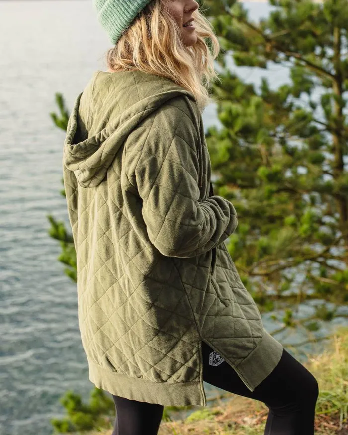 Passenger Tops Getaway Recycled Quilted Full Zip Hoodie Khaki Khaki 8211 Women