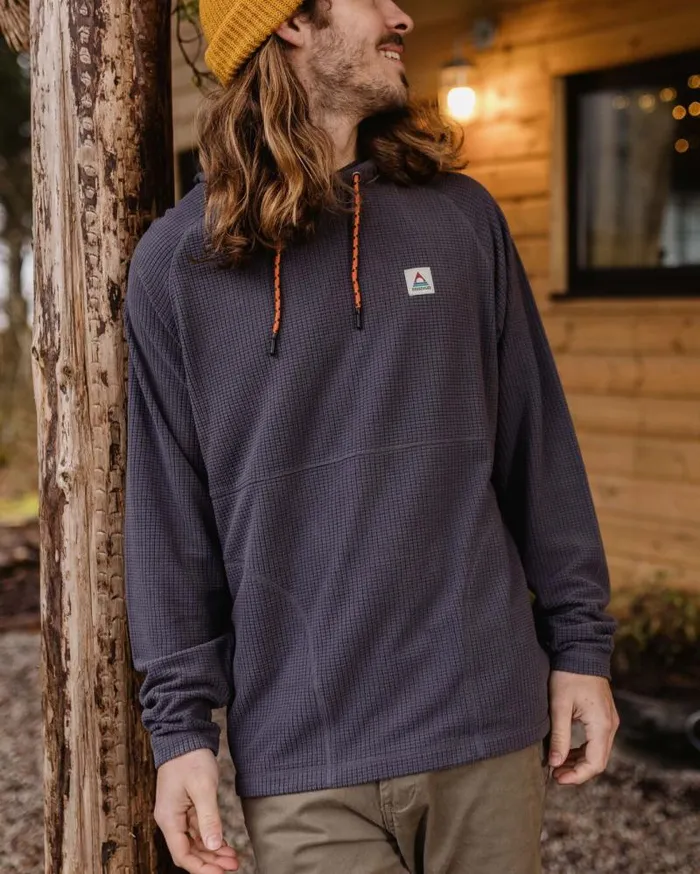 Passenger Tops Point Recycled Grid Polar Fleece Hoodie Charcoal Charcoal 8211 Men