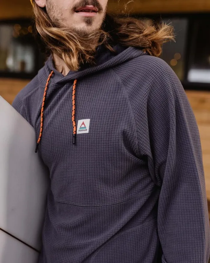Passenger Tops Point Recycled Grid Polar Fleece Hoodie Charcoal Charcoal 8211 Men