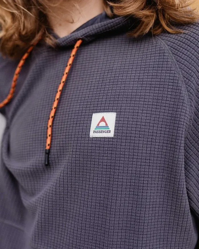 Passenger Tops Point Recycled Grid Polar Fleece Hoodie Charcoal Charcoal 8211 Men