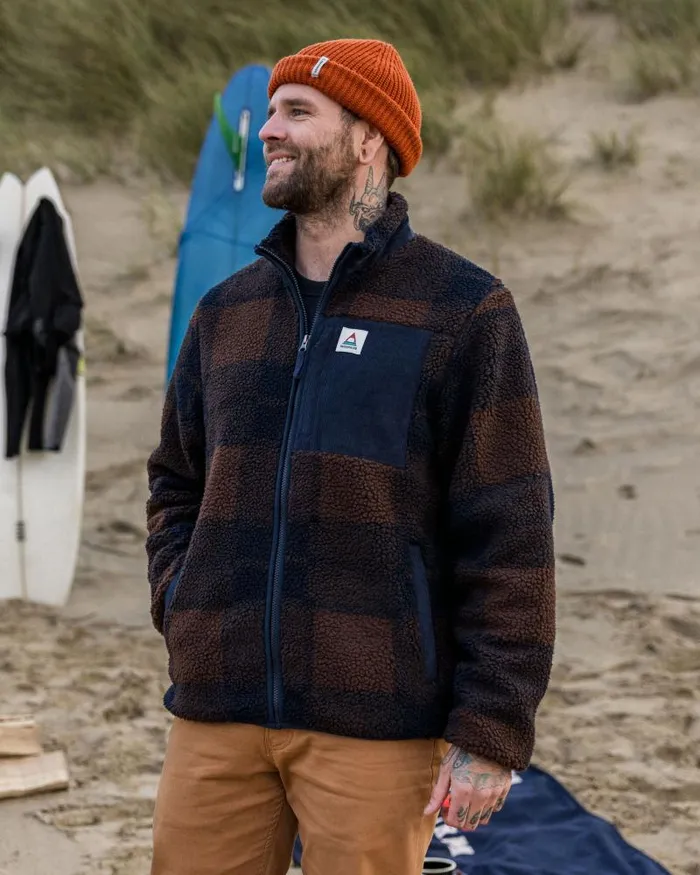 Passenger Tops Trekker Recycled DeepPile Sherpa Fleece ChestnutDeep Navy Check Chestnutdeep Navy Check 8211 Men