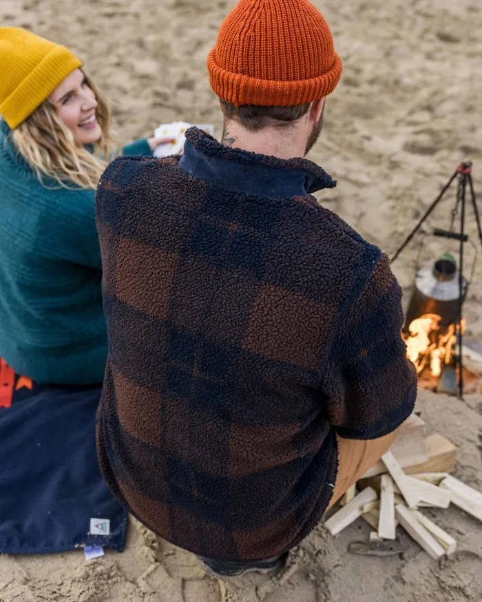 Passenger Tops Trekker Recycled DeepPile Sherpa Fleece ChestnutDeep Navy Check Chestnutdeep Navy Check 8211 Men