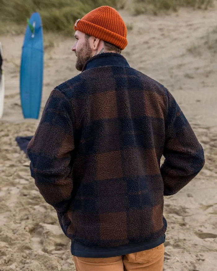 Passenger Tops Trekker Recycled DeepPile Sherpa Fleece ChestnutDeep Navy Check Chestnutdeep Navy Check 8211 Men
