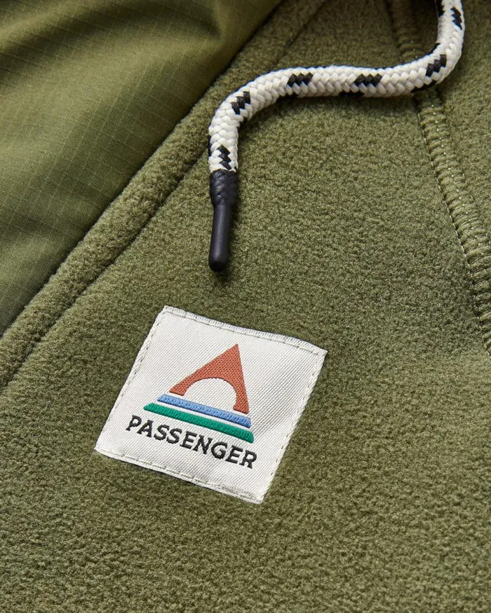 Passenger Tops Woodland Hooded 12 Zip Recycled Polar Fleece True Black Khaki True Black Khaki 8211 Men