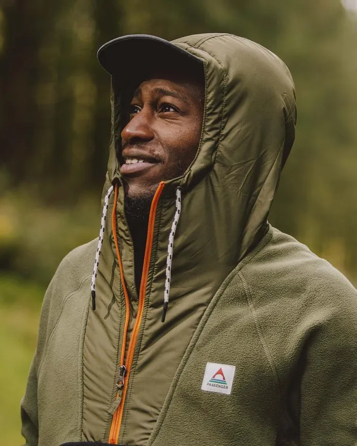 Passenger Tops Woodland Hooded 12 Zip Recycled Polar Fleece True Black Khaki True Black Khaki 8211 Men