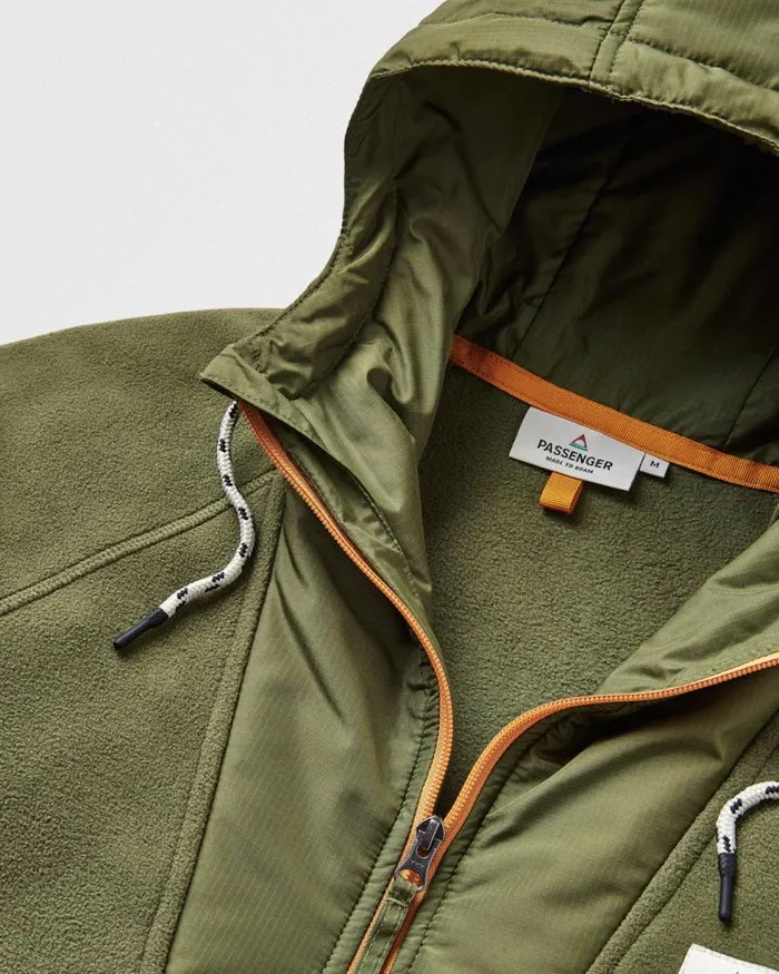 Passenger Tops Woodland Hooded 12 Zip Recycled Polar Fleece True Black Khaki True Black Khaki 8211 Men