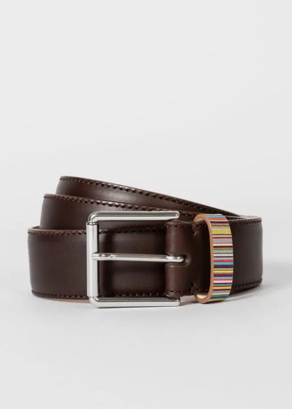 Paul Smith Belts Leather Belt With 039Signature Stripe039 Keeper Dark Brown 8211 Mens Paul Smith Belts Leather Belt With 039Signature Stripe039 Keeper Dark Brown 8211 Mens