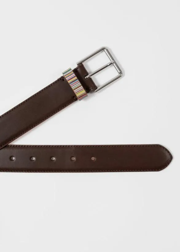 Paul Smith Belts Leather Belt With 039Signature Stripe039 Keeper Dark Brown 8211 Mens