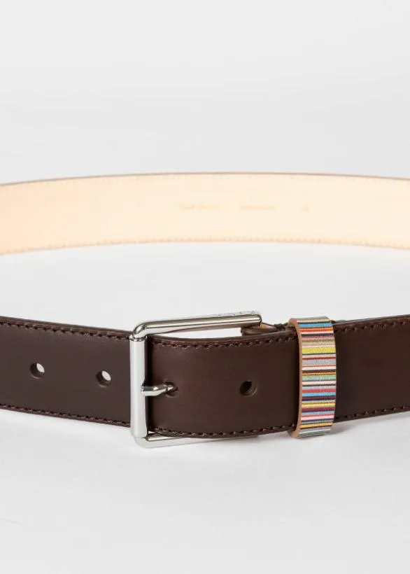 Paul Smith Belts Leather Belt With 039Signature Stripe039 Keeper Dark Brown 8211 Mens