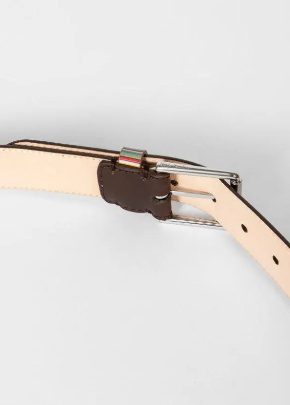 Paul Smith Belts Leather Belt With 039Signature Stripe039 Keeper Dark Brown 8211 Mens