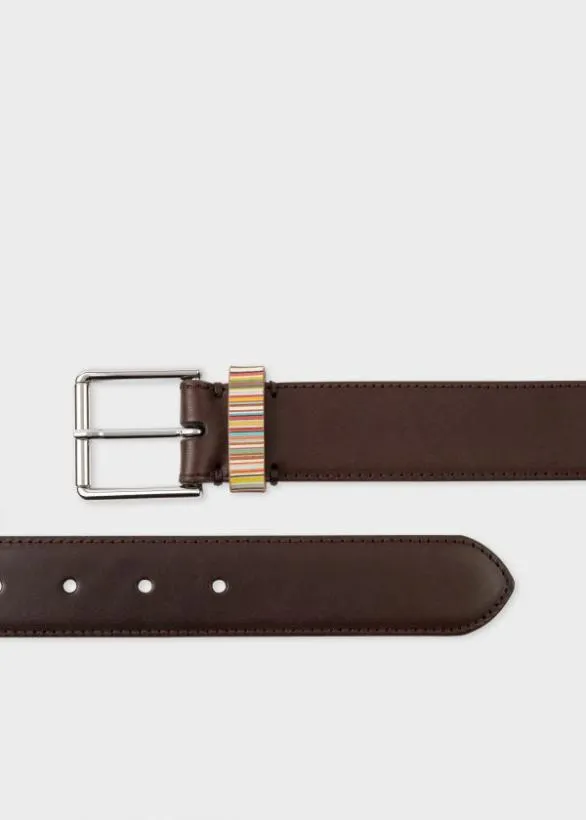 Paul Smith Belts Leather Belt With 039Signature Stripe039 Keeper Dark Brown 8211 Mens