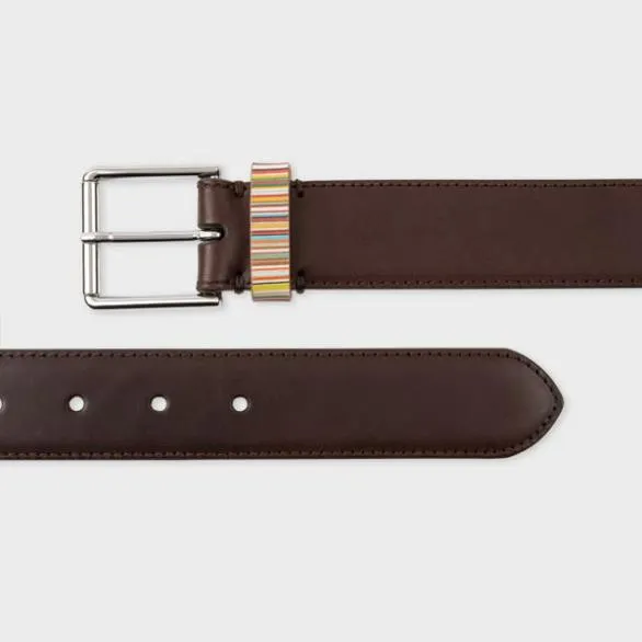 Paul Smith Belts Leather Belt With 039Signature Stripe039 Keeper Dark Brown 8211 Mens