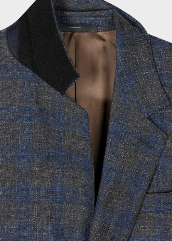Paul Smith Blazers EasyFit Grey And Blue Check WoolLinen Blazer Grey 8211 Mens