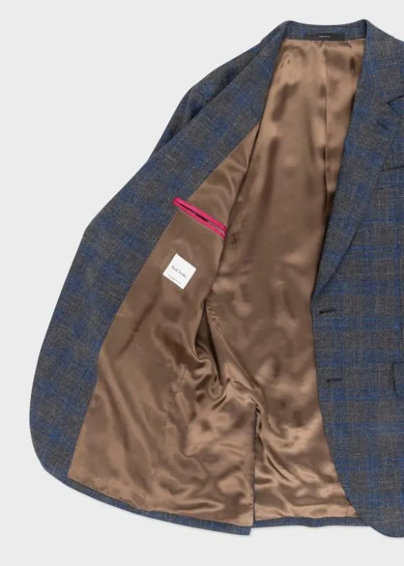 Paul Smith Blazers EasyFit Grey And Blue Check WoolLinen Blazer Grey 8211 Mens