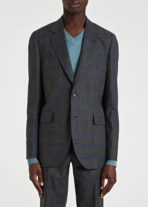 Paul Smith Blazers EasyFit Grey And Blue Check WoolLinen Blazer Grey 8211 Mens