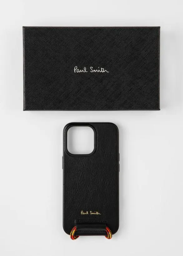 Paul Smith Cases and Covers Leather IPhone 13 Pro Case With Rope Lanyard Black 8211 Mens