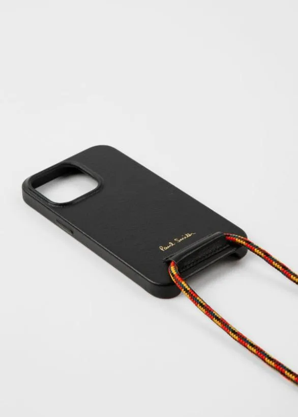 Paul Smith Cases and Covers Leather IPhone 13 Pro Case With Rope Lanyard Black 8211 Mens