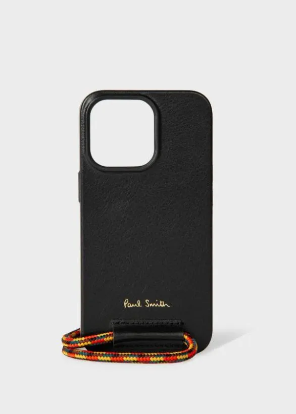 Paul Smith Cases and Covers Leather IPhone 13 Pro Case With Rope Lanyard Black 8211 Mens