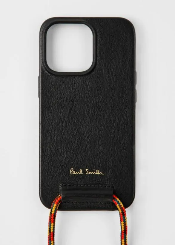 Paul Smith Cases and Covers Leather IPhone 13 Pro Case With Rope Lanyard Black 8211 Mens