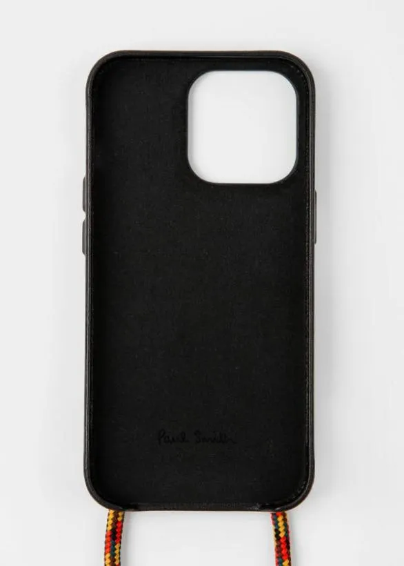 Paul Smith Cases and Covers Leather IPhone 13 Pro Case With Rope Lanyard Black 8211 Mens