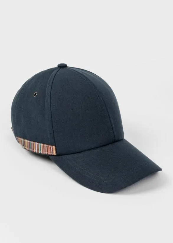 Paul Smith Hats and Gloves Linen Signature Stripe Trim Cap Dark Navy 8211 Mens