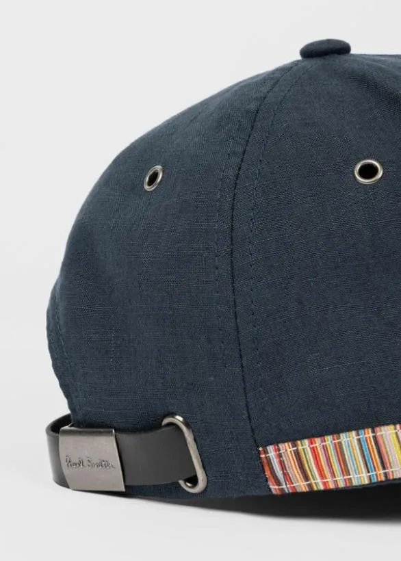 Paul Smith Hats and Gloves Linen Signature Stripe Trim Cap Dark Navy 8211 Mens